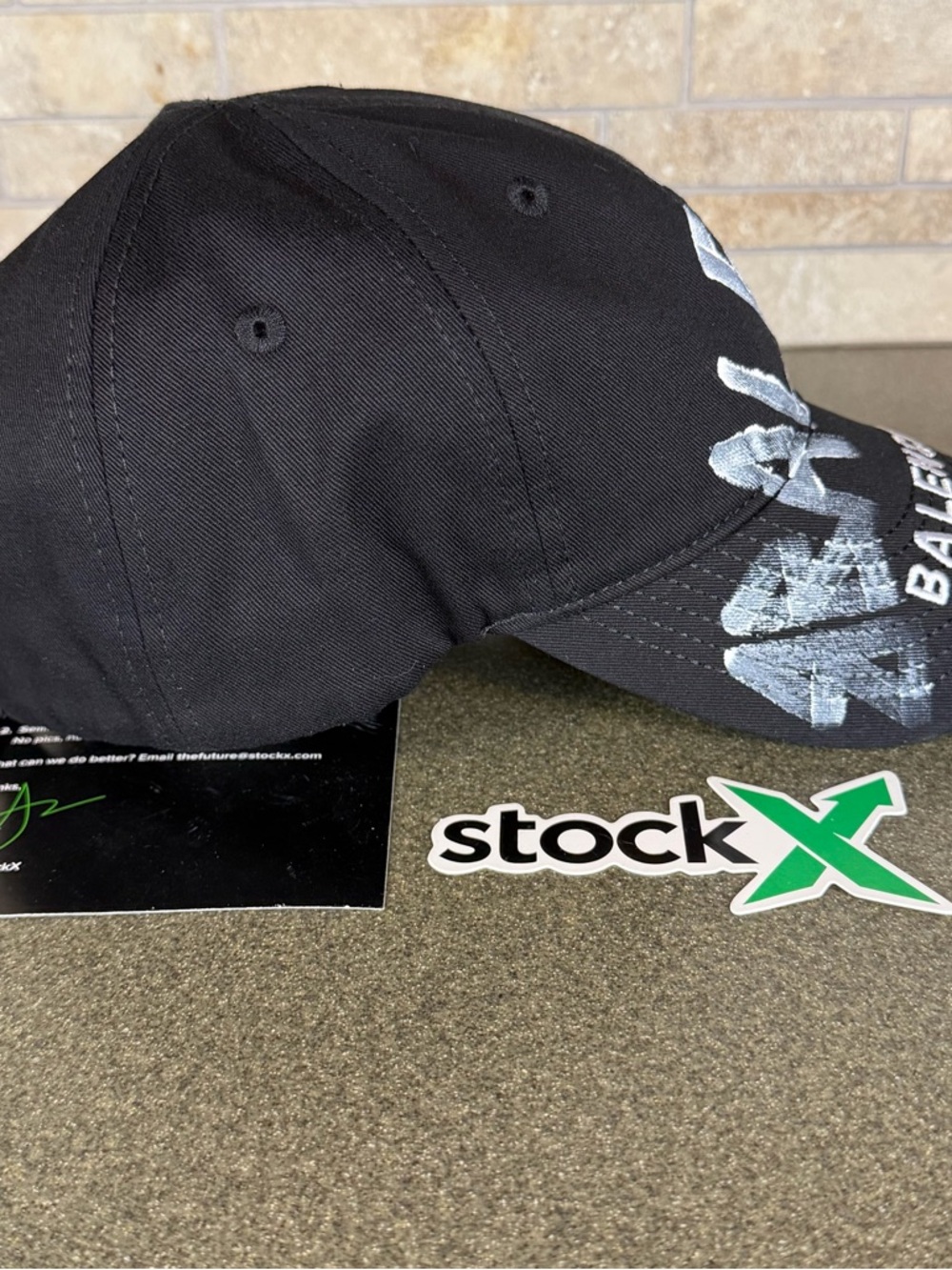 Balenciaga Black Baseball Cap with White Script Logo - Picture 3 of 6